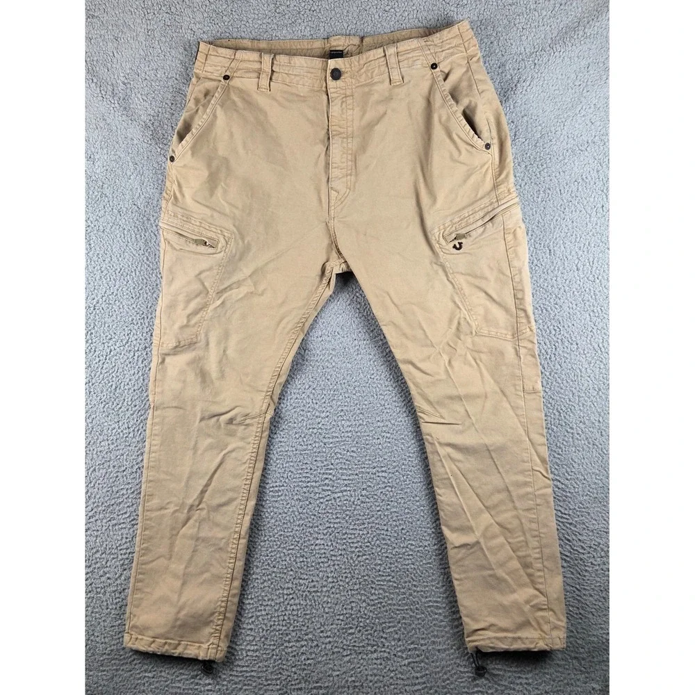 True Religion Logan Relaxed Taper Jeans‎ Pants 42 (38x31) Mens Khaki